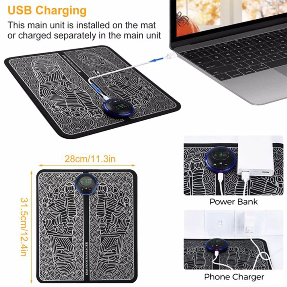 EMS Foot Massage Pad, 6 Modes & 9 Levels, USB Rechargeable Electric Foot Massager | StriveRiseFit