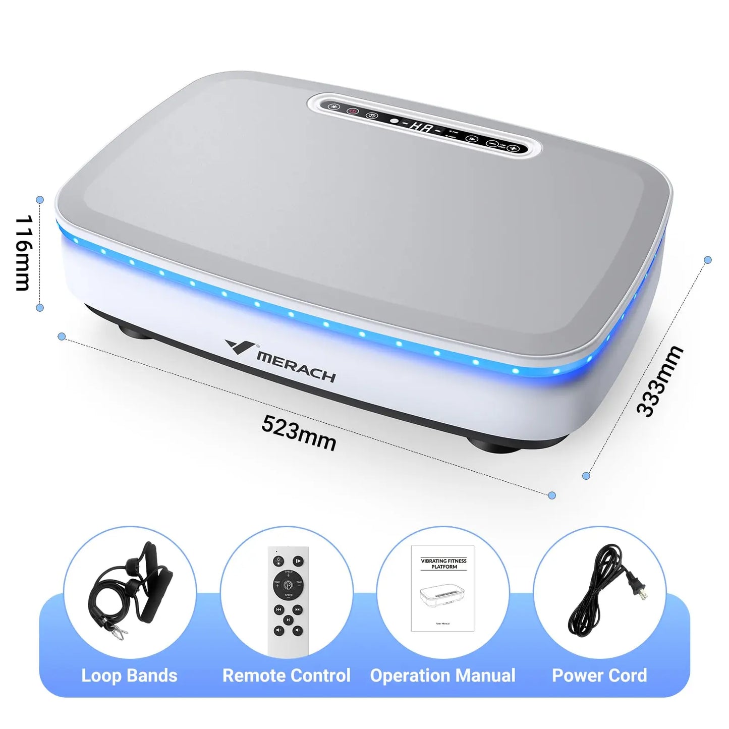 MERACH Vibration Plate Exercise Machine | Bluetooth, 7-Color LED, 99 Speeds, 330LB, with Light & No Light Options