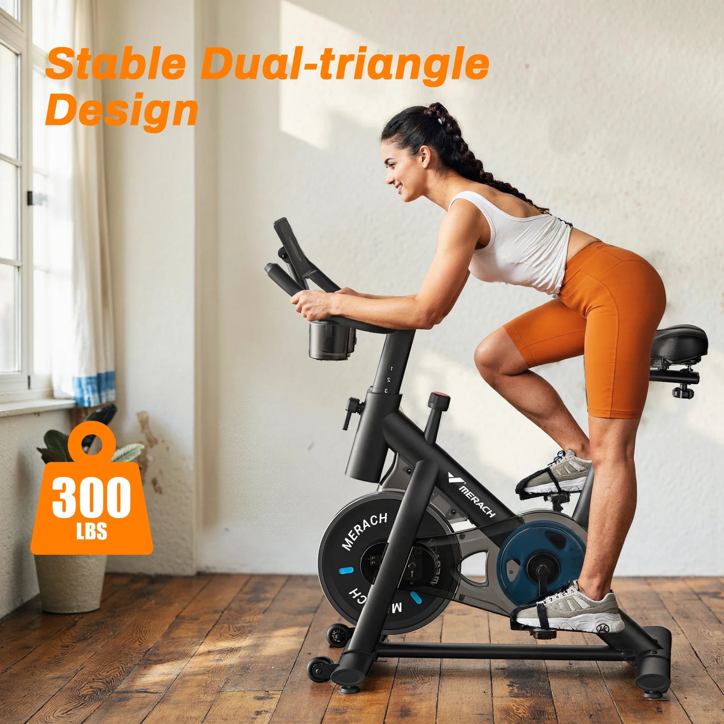 MERACH Exercise Bike, Brake Pad Stationary Bike, Low Noise, Indoor Cycling Bike, 270lbs Weight Capacity, Tablet Mount Fitness Courses