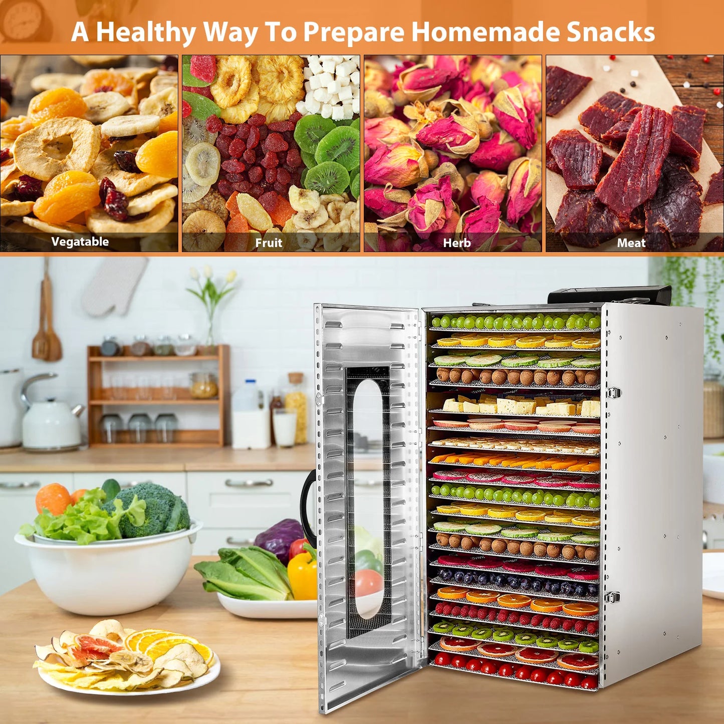 Commercial Food Dehydrator 20 Trays 1500W - Stainless Steel | StriveRiseFit