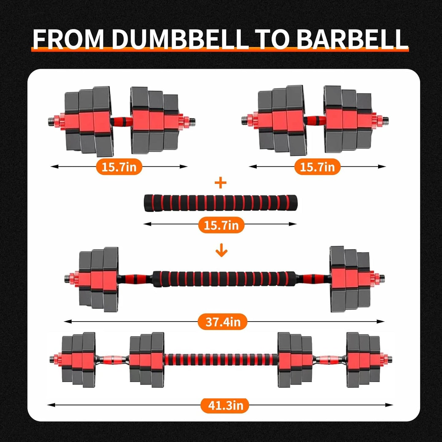3-in-1 Adjustable Dumbbell to Barbell Set, 44 lbs Anti-Slip Home Gym | StriveRiseFit