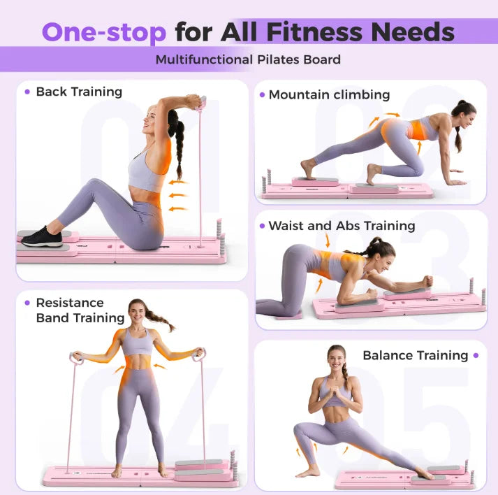 FED 5-in-1 Folding Pilates Board & Reformer Set, 300 lb Capacity for Home Workouts | StriveRiseFit