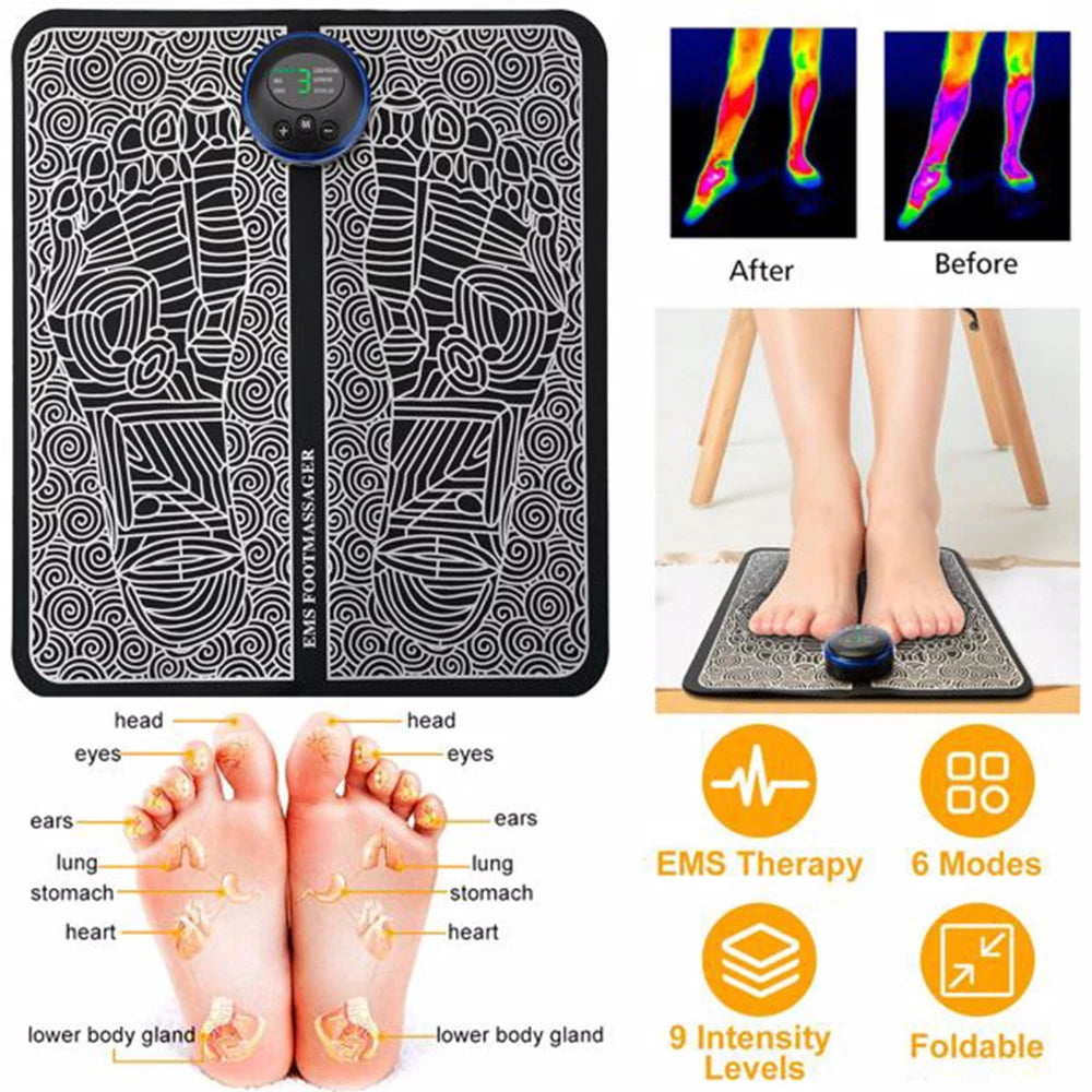 EMS Foot Massage Pad, 6 Modes & 9 Levels, USB Rechargeable Electric Foot Massager | StriveRiseFit