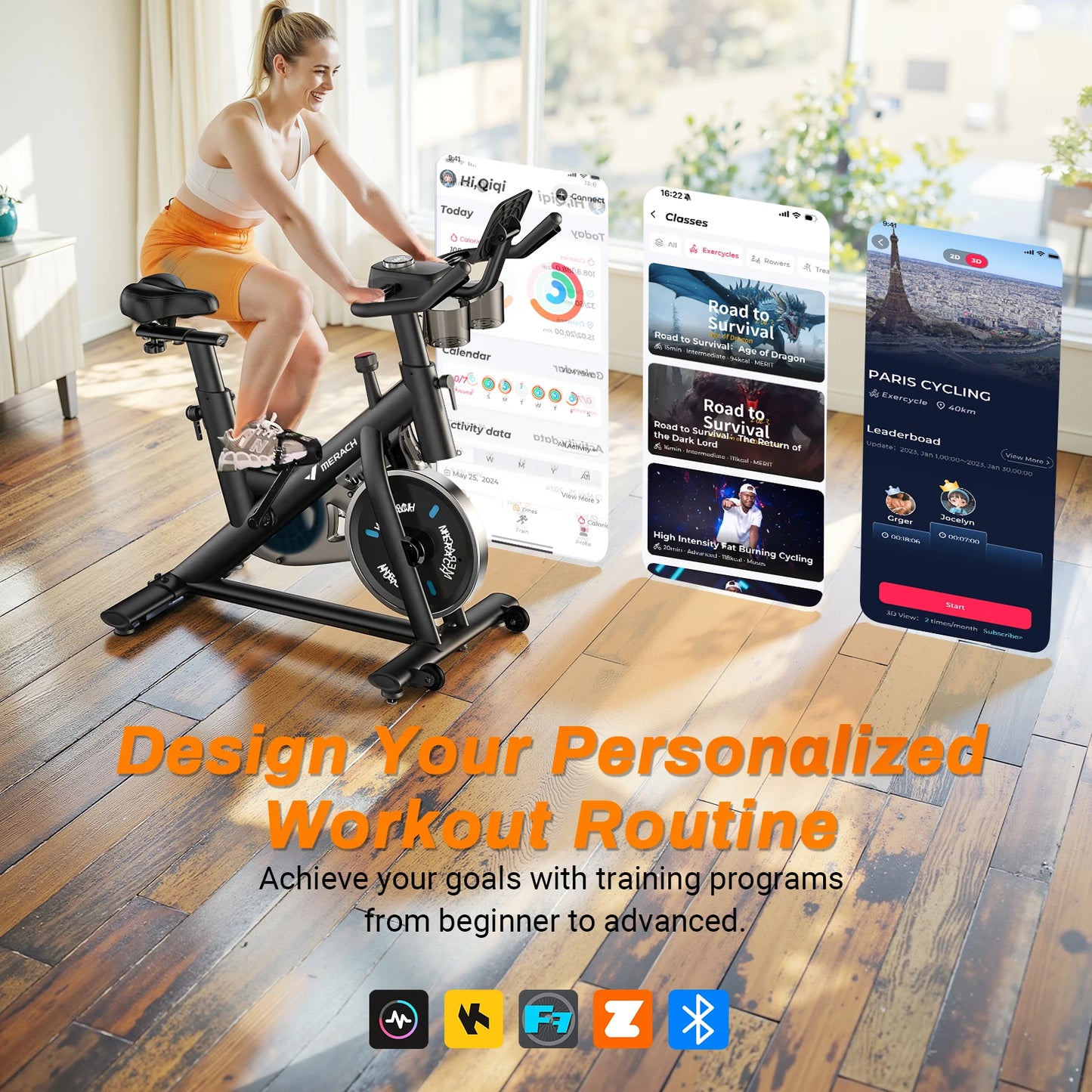 MERACH Exercise Bike, Brake Pad Stationary Bike, Low Noise, Indoor Cycling Bike, 270lbs Weight Capacity, Tablet Mount Fitness Courses
