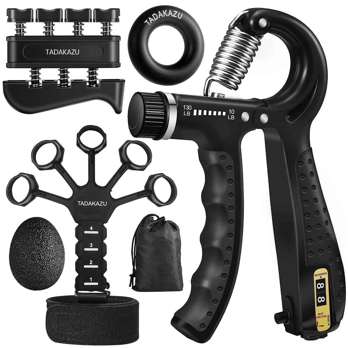 Grip Trainer Kit, Adjustable Hand Gripper, Finger Exerciser, Stress Ball & Forearm Ring | StriveRiseFit