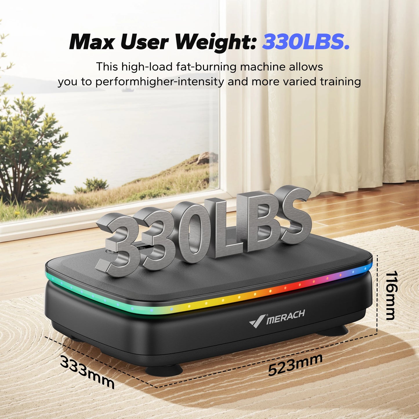 MERACH Vibration Plate Exercise Machine | Bluetooth, 7-Color LED, 99 Speeds, 330LB, with Light & No Light Options