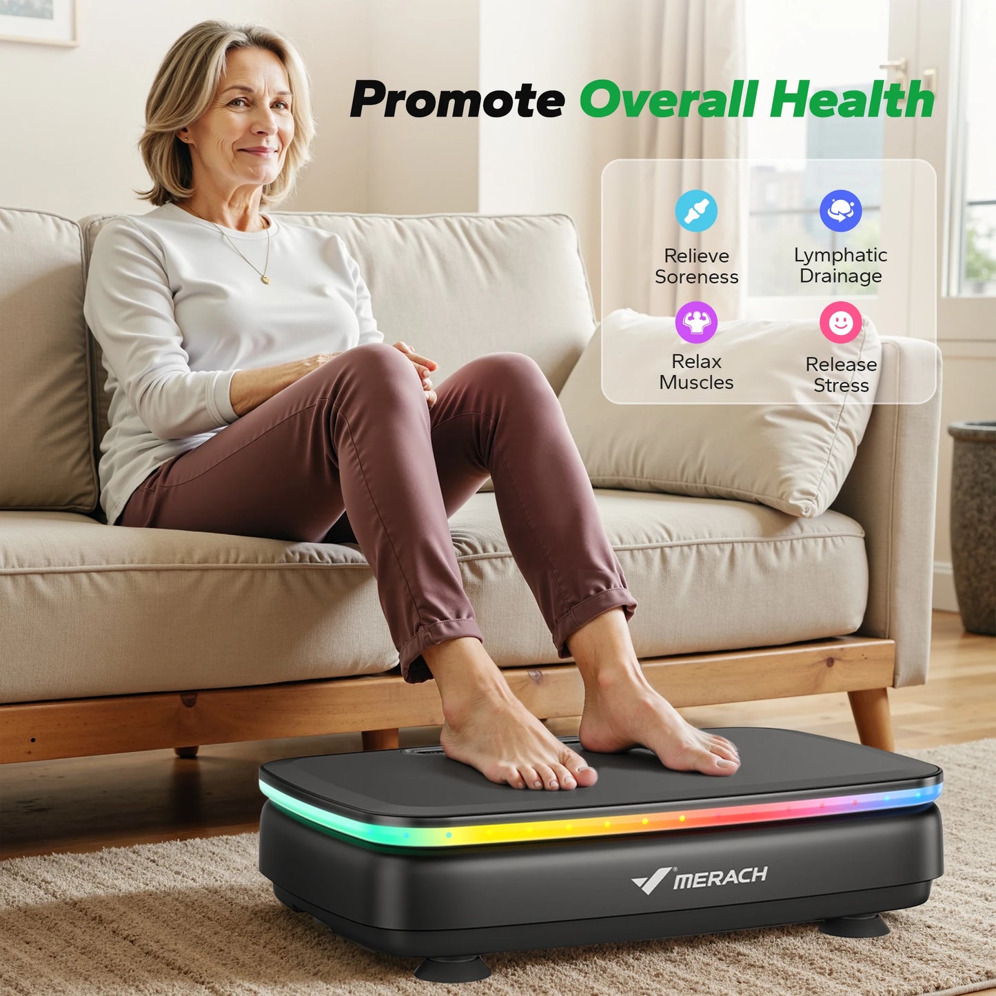MERACH Vibration Plate Exercise Machine | Bluetooth, 7-Color LED, 99 Speeds, 330LB, with Light & No Light Options