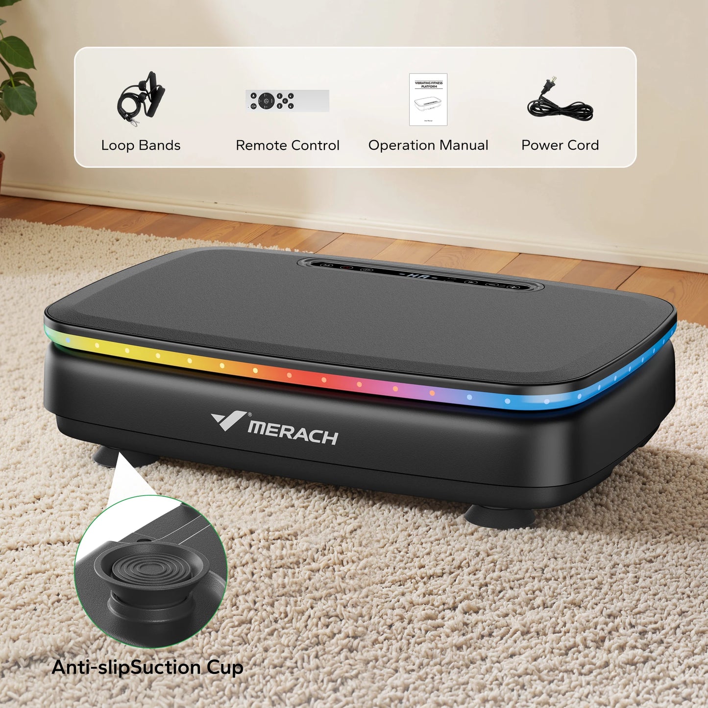 MERACH Vibration Plate Exercise Machine | Bluetooth, 7-Color LED, 99 Speeds, 330LB, with Light & No Light Options