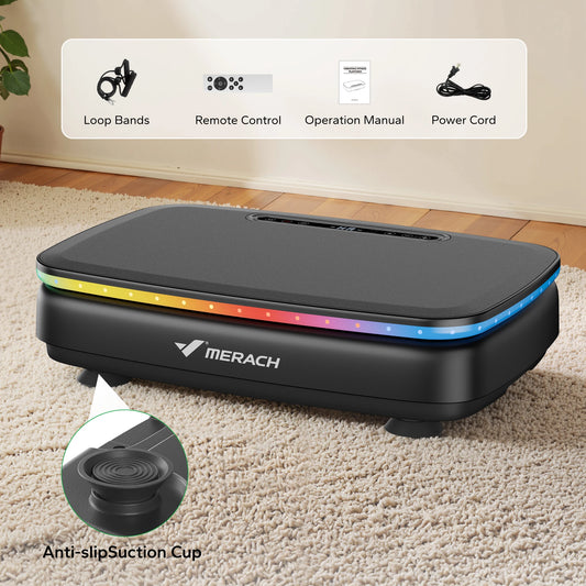MERACH Vibration Plate Exercise Machine | Bluetooth, 7-Color LED, 99 Speeds, 330LB, with Light & No Light Options