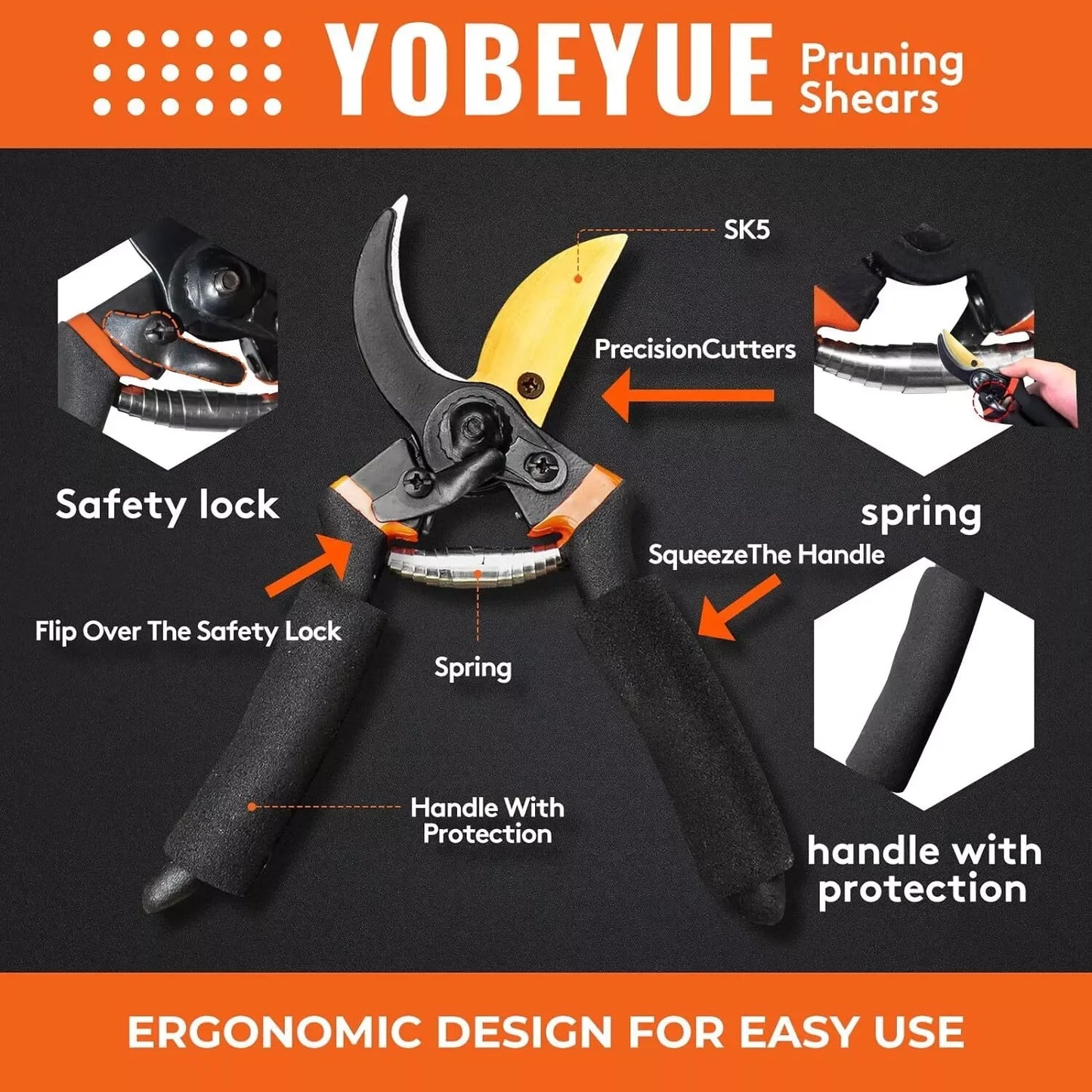Titanium-Coated Bypass Pruning Shears | SK5 Steel | Arthritis-Friendly | Safety Lock | Ultra-Sharp