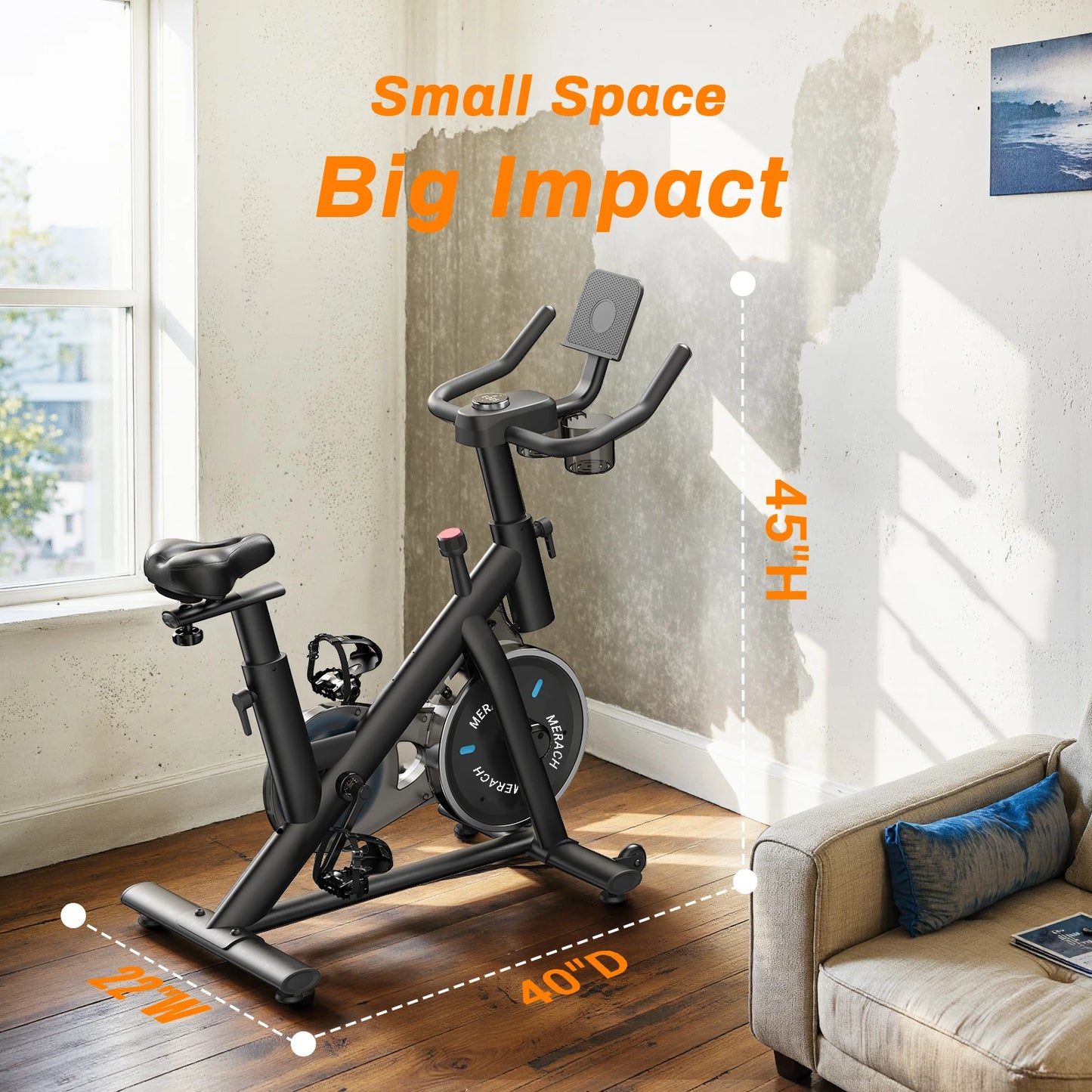 MERACH Exercise Bike, Brake Pad Stationary Bike, Low Noise, Indoor Cycling Bike, 270lbs Weight Capacity, Tablet Mount Fitness Courses