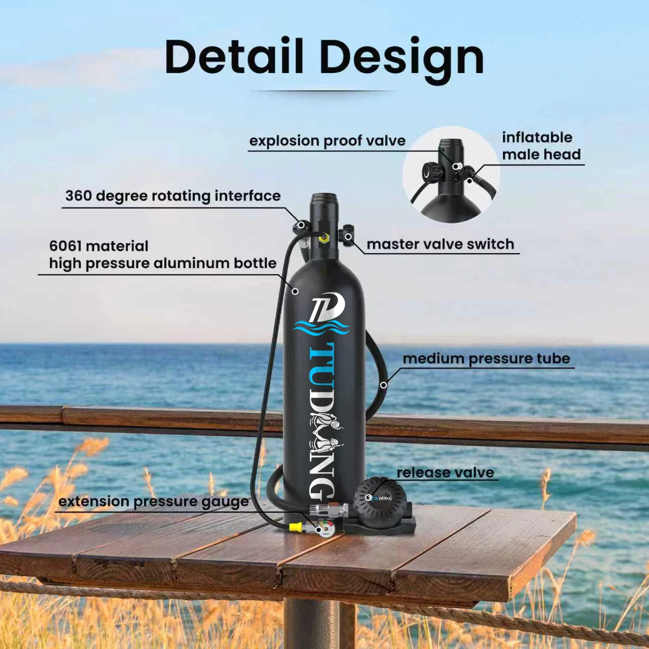 Mini Scuba Diving Tank | 2L Portable Dive Cylinder with Pressure Gauge & Backpack Harness