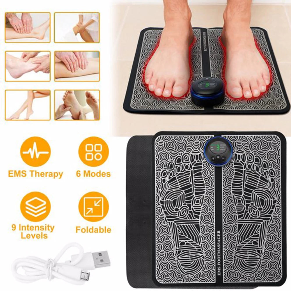 EMS Foot Massage Pad, 6 Modes & 9 Levels, USB Rechargeable Electric Foot Massager | StriveRiseFit
