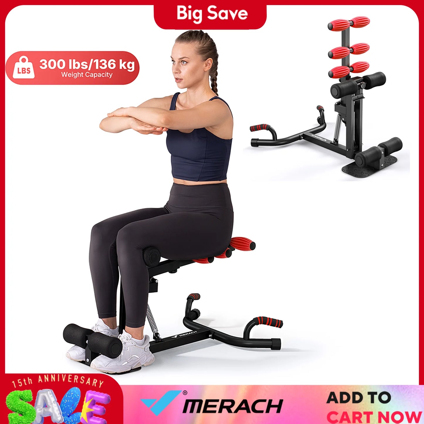 MERACH 2-in-1 Deep Squat & Push-Up Machine | Adjustable Glutes Trainer, 360° Massage Rollers, 300 LBS