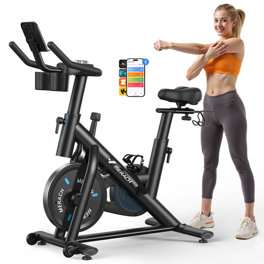 MERACH S26 Stationary Bike Magnetic Resistance Bluetooth App 300 lb Dumbbell Rack | StriveRiseFit