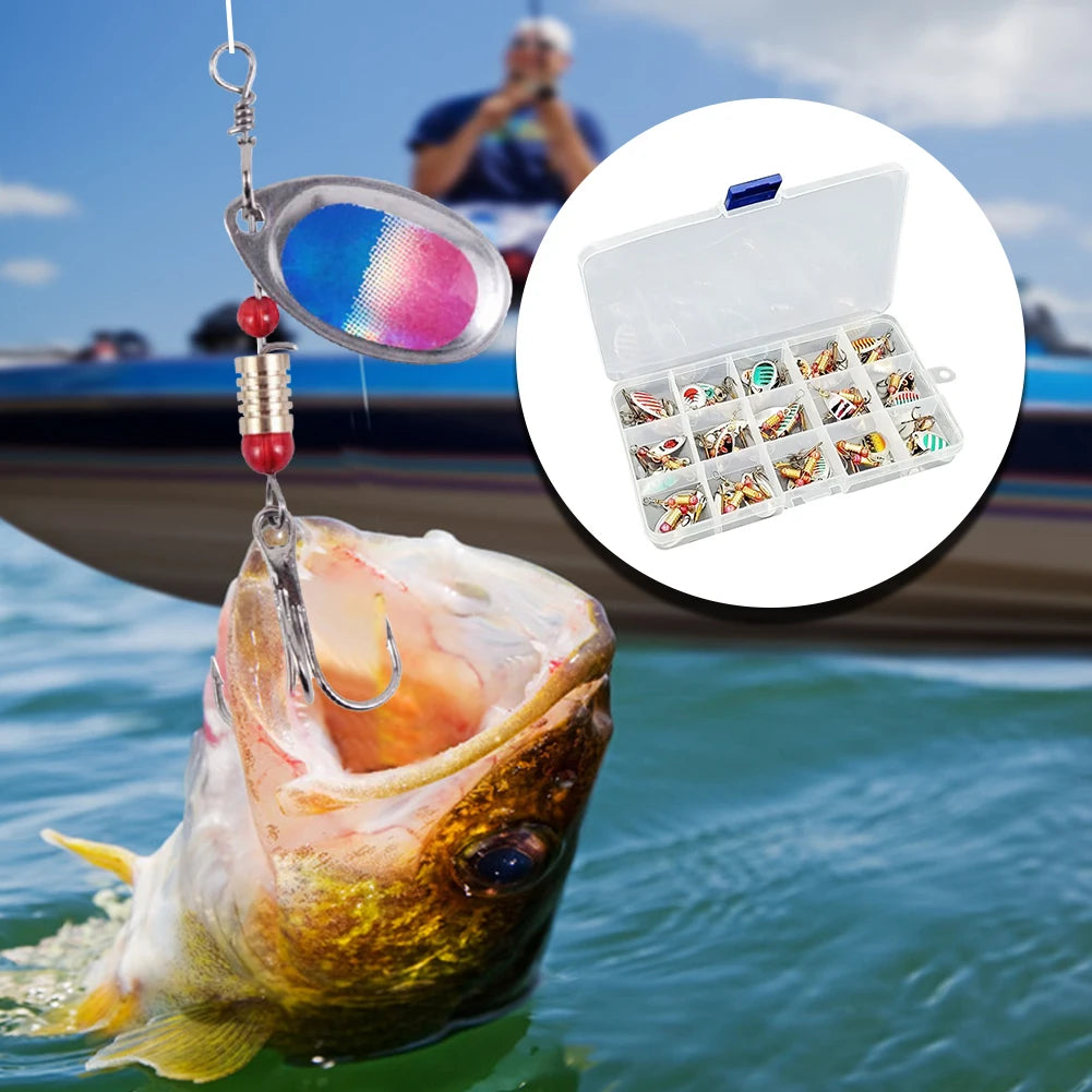 JOCESTYLE 30-Pack Metal Spoon Spinner Lures with Treble Hooks - Bass, Trout, Perch & Pike