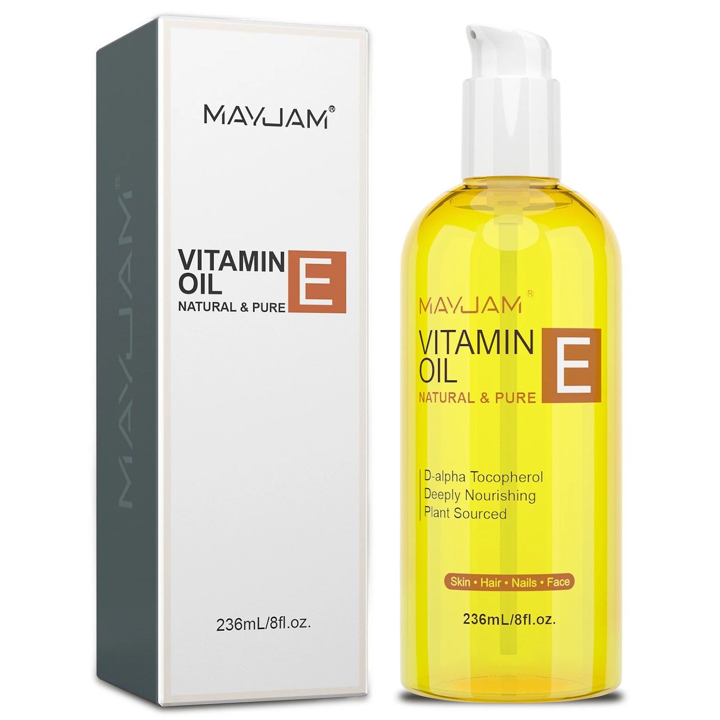 MAYJAM Vitamin E Oil | Pure Plant-Based, 50,000 IU, Face, Skin, Hair & Nails, 118ml & 236ml