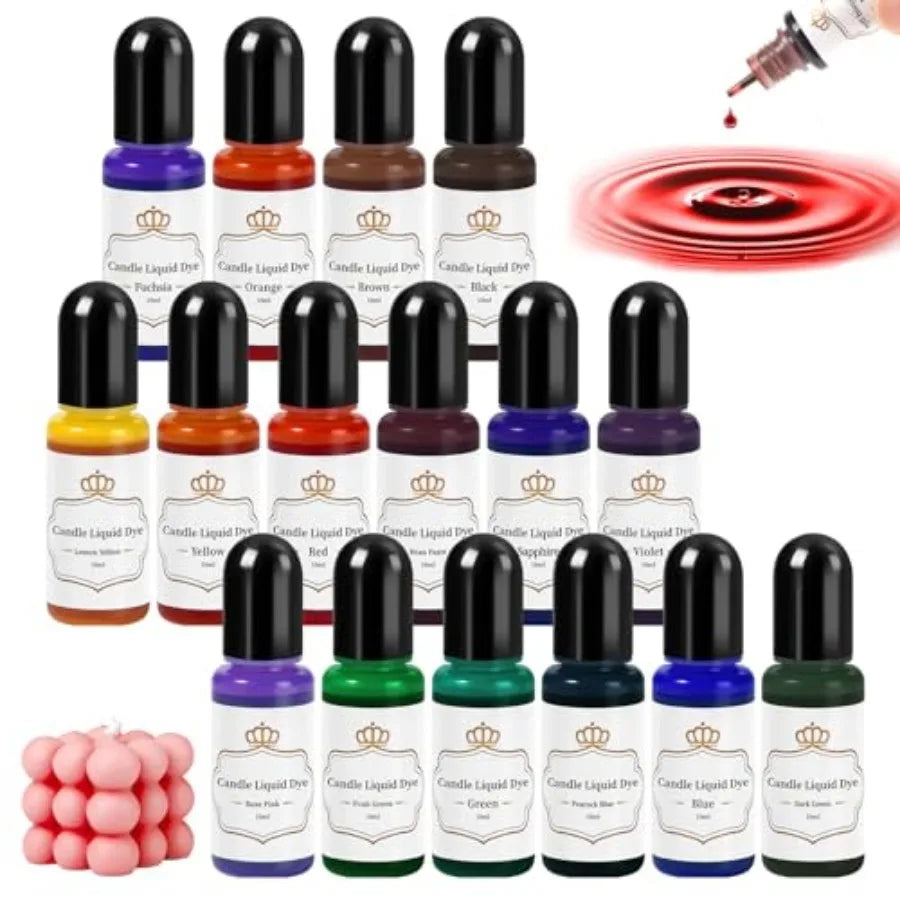 16-Color Liquid Candle Dye Set for Soy, Beeswax & Gel Wax | StriveRiseFit