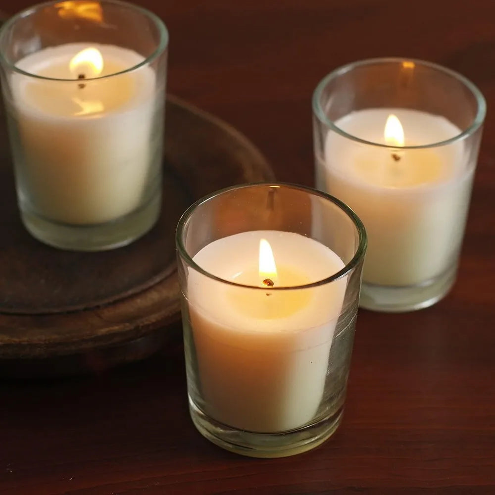 240 Pack Ivory Unscented Clear Glass Filled Votive Candles ~ Hand Poured Wax Candle Ideal Gifts for Aromatherapy Spa Weddings Christmas