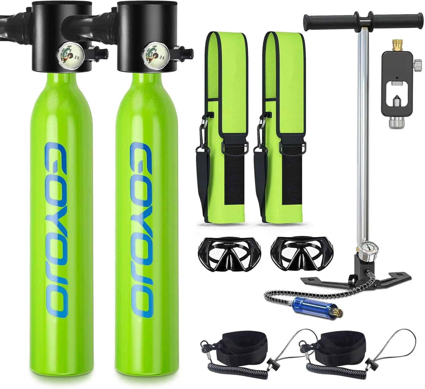 Mini Scuba Tank Kit 2x0.5L with Pump Goggles & Bags 3000PSI Diving Cylinder for Emergency & Rescue | StriveRiseFit