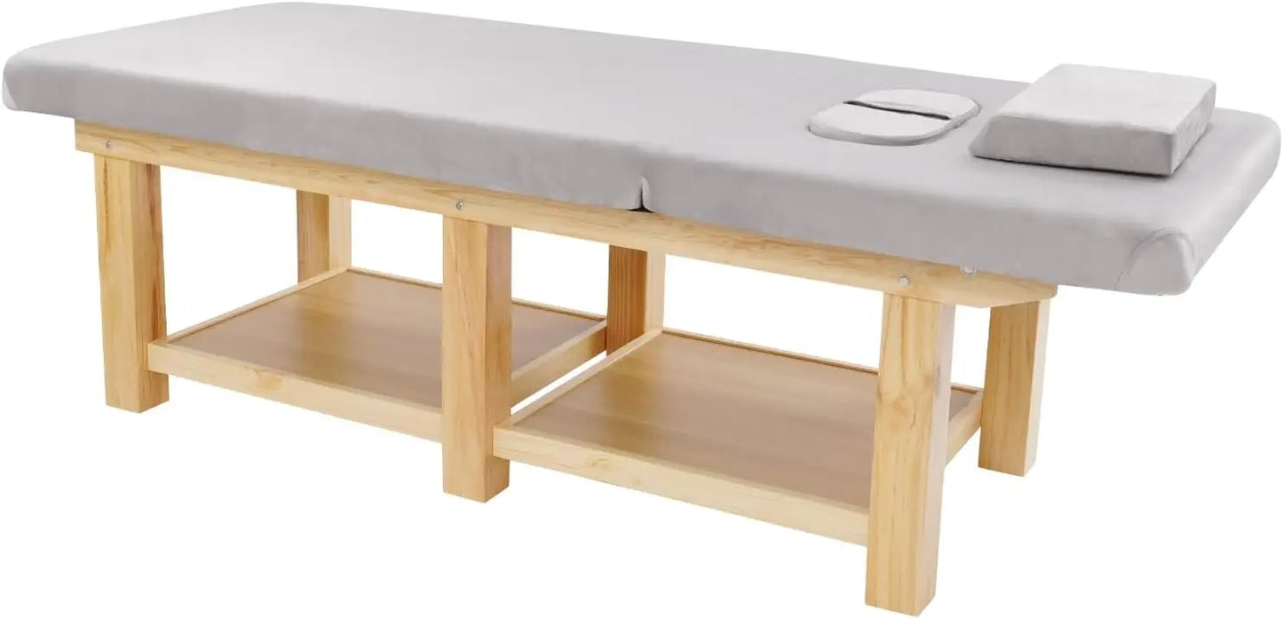 Stationary Massage Table - 75x31.5 Solid Wood Spa Bed with Adjustable Backrest