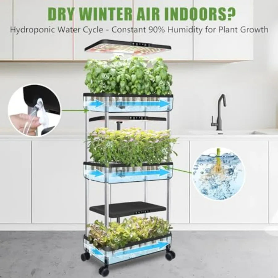 66-Pod Indoor Hydroponic Growing System | 3-Tier | Dual 53W Full-Spectrum LED | StriveRiseFit
