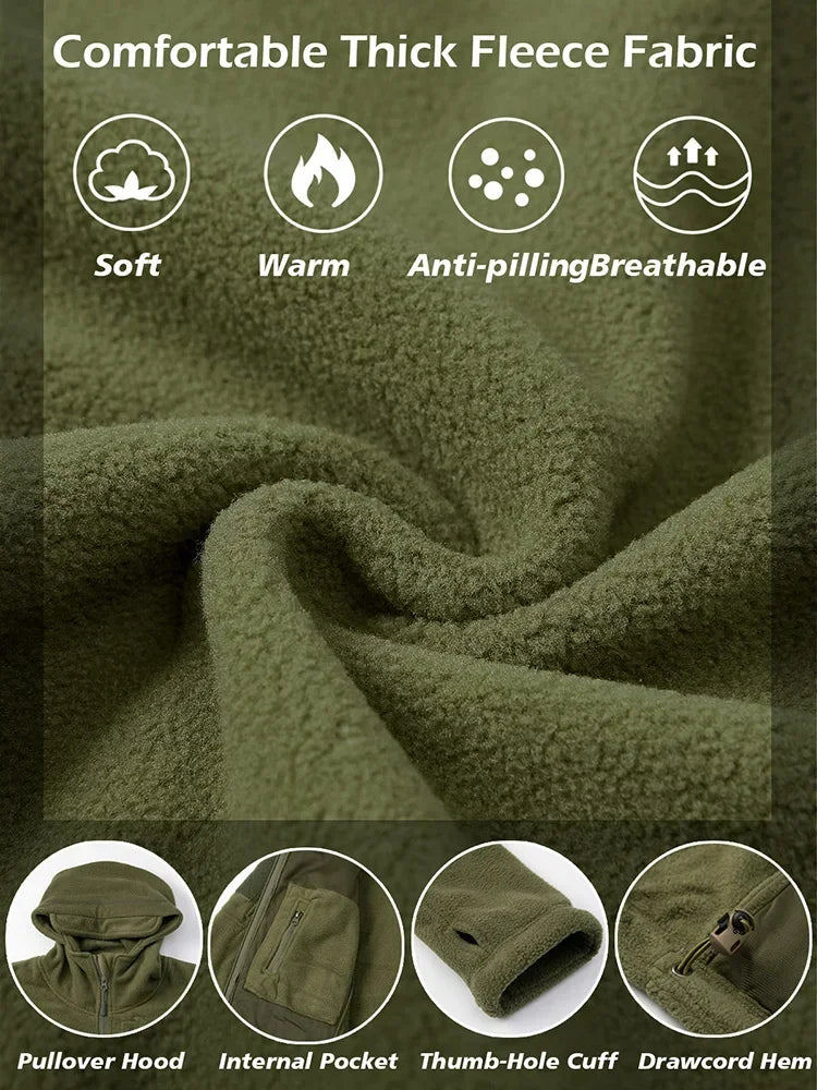 Men's Hunting Fleece Jacket - Tactical Winter Warm Full Zip Military Hoodie