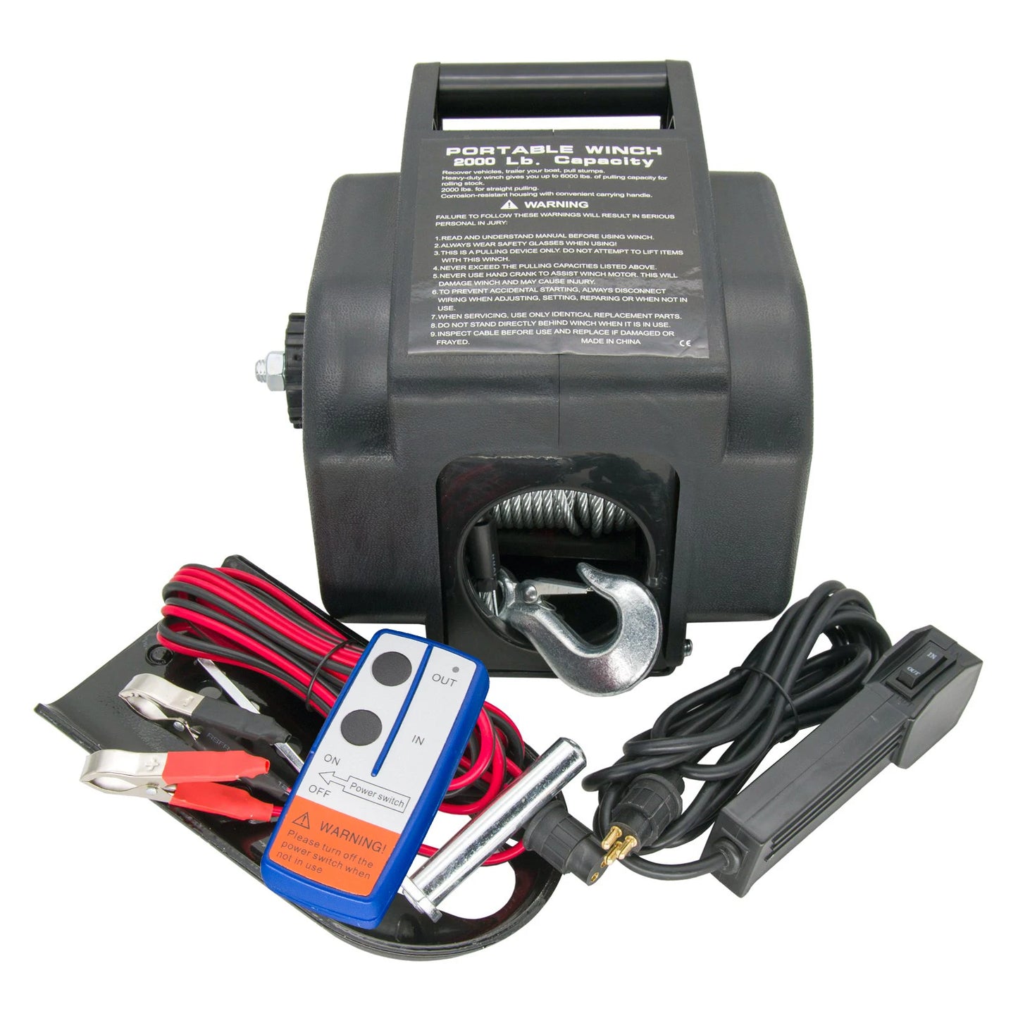 12V 2000LBS Electric Winch Electric IN/OUT with Wired Remote for Trailer Boat Marine Yacht | StriveRiseFit
