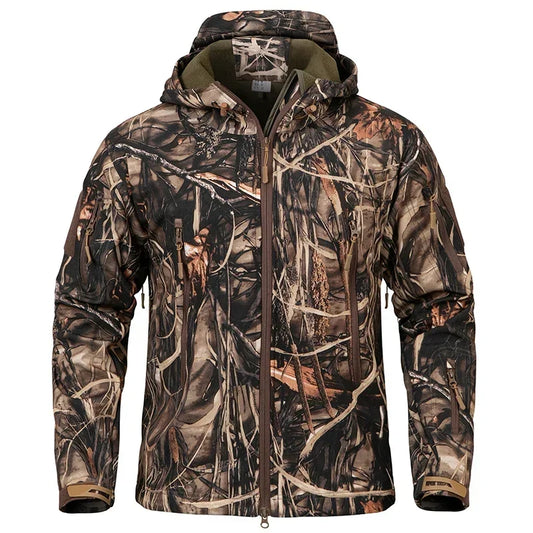 Men or Women's Silent Camouflage Hunting Jacket ~ Soft Shell ~ Outdoor Hiking, Fishing, Hunting ~ Hooded Coat Waterproof Fleece Tactical Jackets