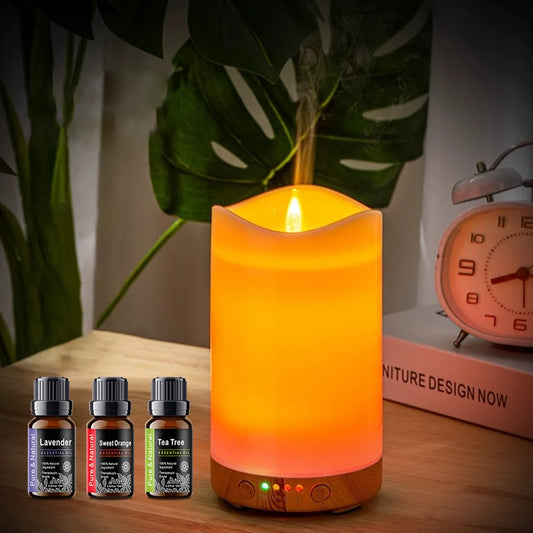 Candle Design Humidifier, Aroma Therapy, Timer, 7-Color LED, 3 Essential Oils for Relaxation