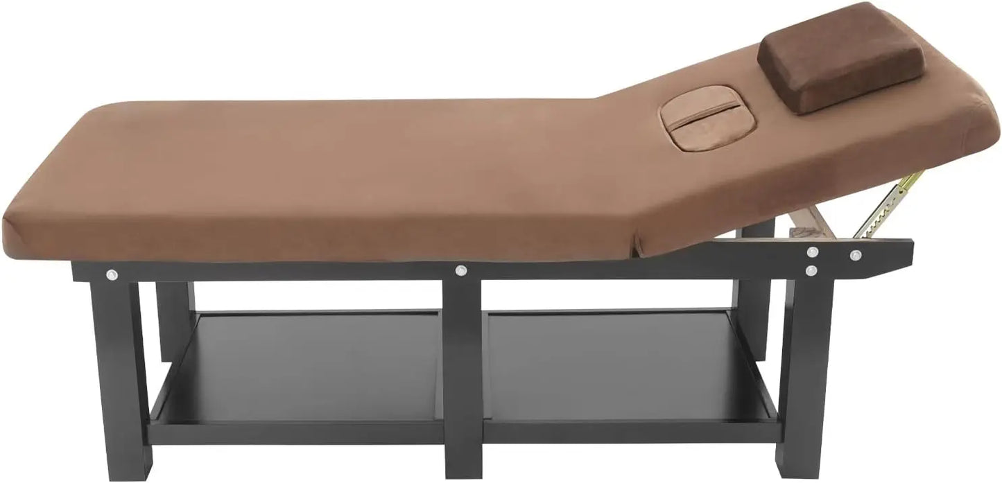 Stationary Massage Table - 75x31.5 Solid Wood Spa Bed with Adjustable Backrest