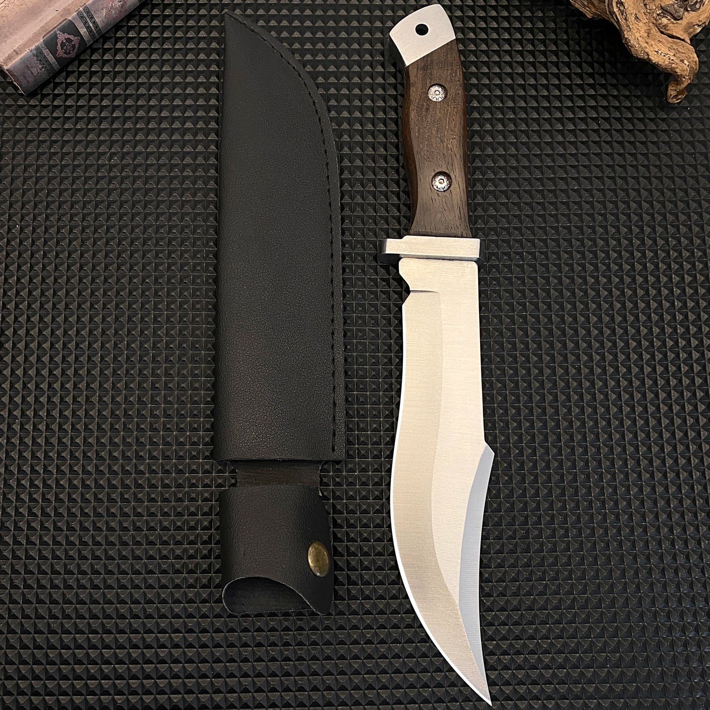 Gdekls Stainless Steel Hunting Knife with Wood Handle & Leather Sheath