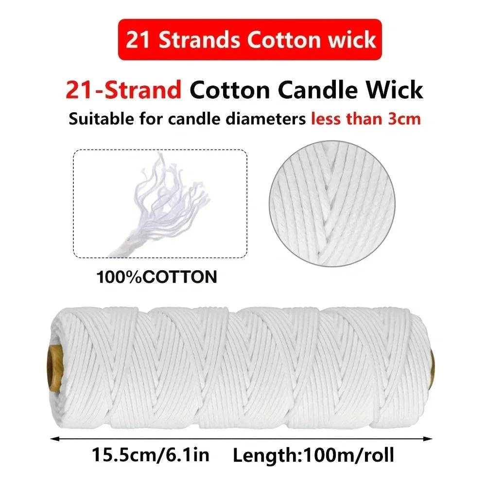 100m Cotton Candle Wick Roll, Eco & Square Braid, Multiple Strand Sizes | StriveRiseFit