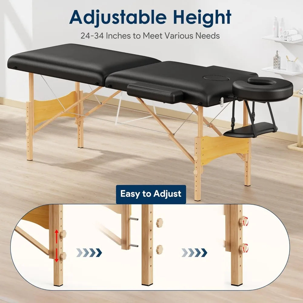 Portable Massage Table 24" Wide - Adjustable Height Wooden Spa Bed | StriveRiseFit