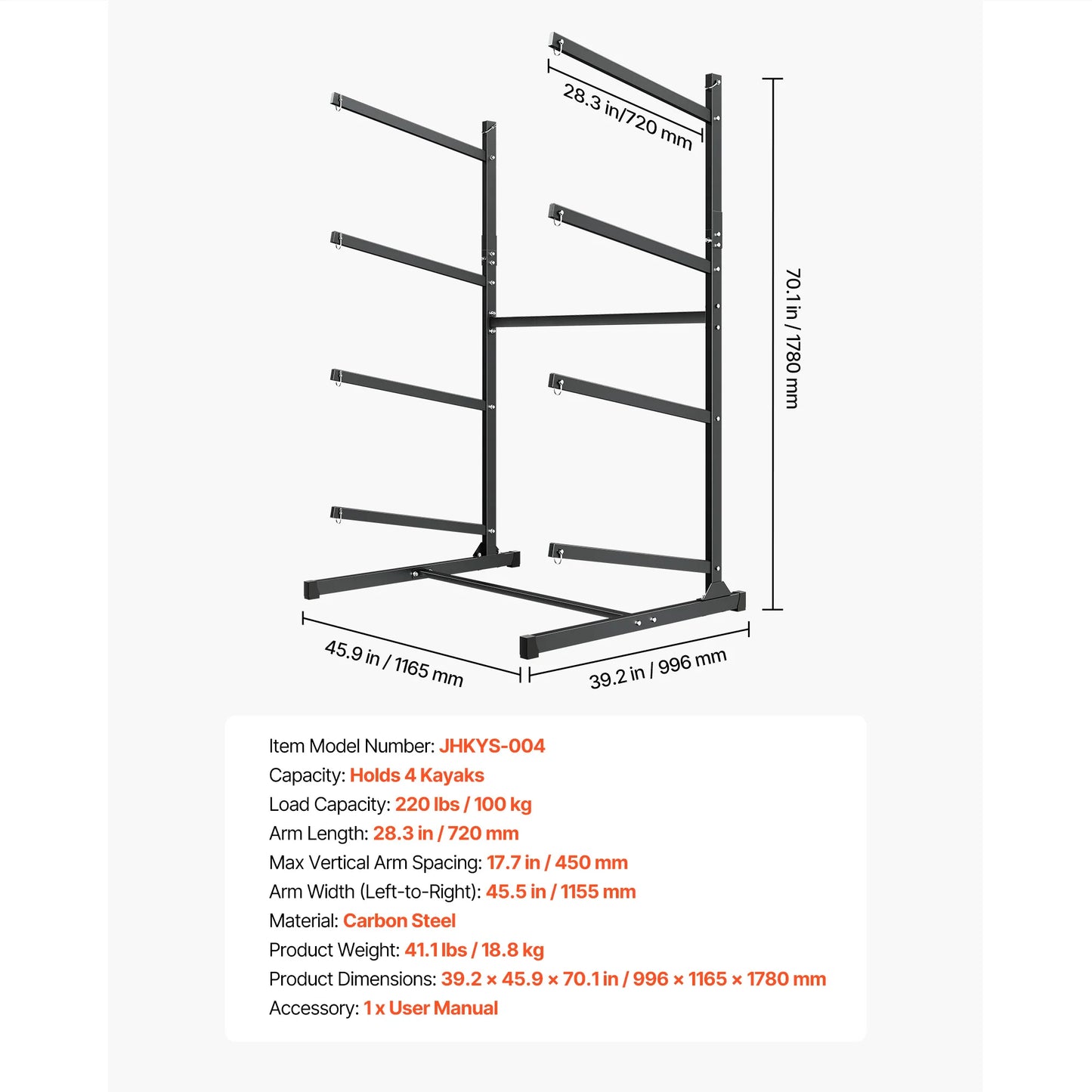 Freestanding Kayak Storage Rack with Lockable Wheels | 2, 3, 4 & 6 Kayaks | StriveRiseFit