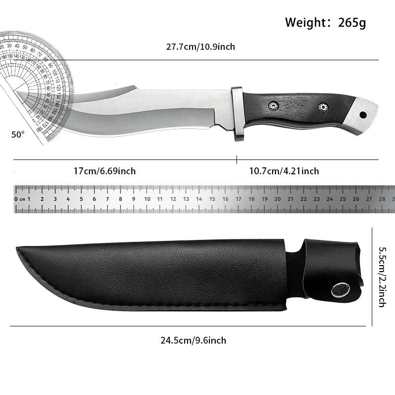 Gdekls Stainless Steel Hunting Knife with Wood Handle & Leather Sheath