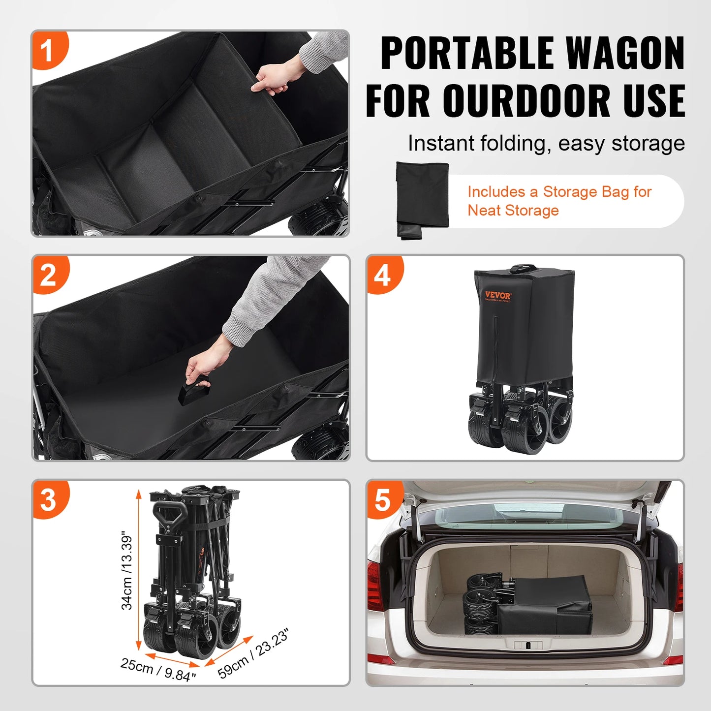 Collapsible Folding Wagon Cart with All-Terrain Wheels | StriveRiseFit