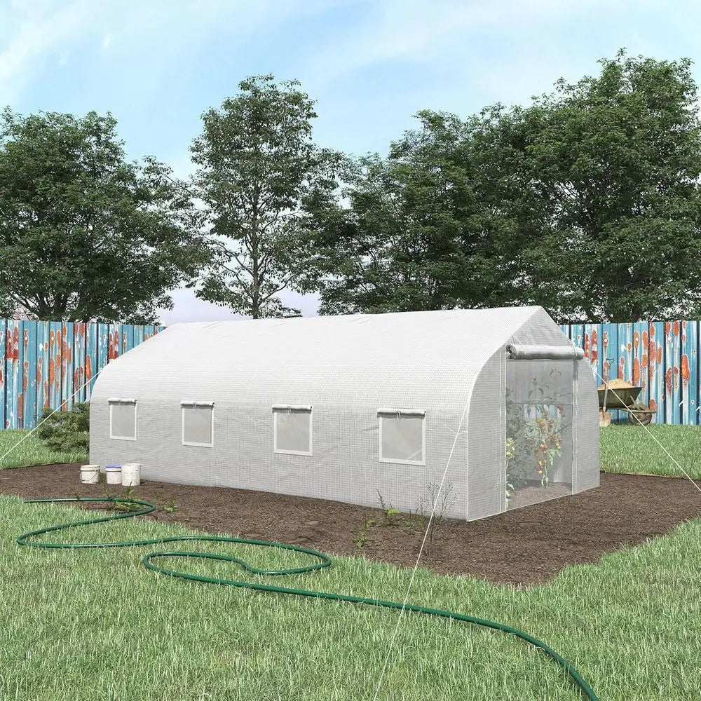 Walk-In Greenhouse 20' x 10' x 7' | Tunnel Style, Galvanized Steel Frame, 140 GSM PE Cover, 6 Windows