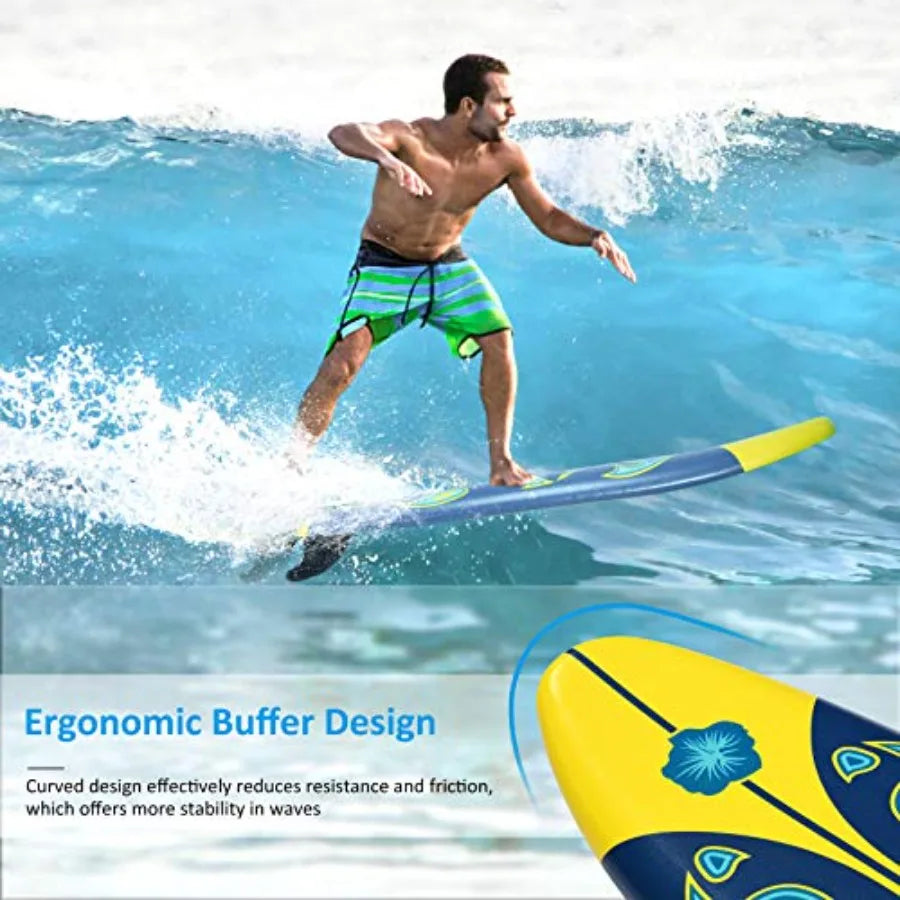 6ft Foam Surfboard with Removable Fins Non-Slip Deck & Leash for Surfing Fishing Water Yoga | StriveRiseFit