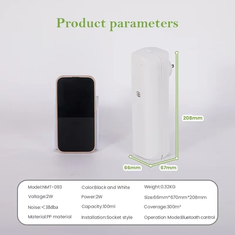 Bluetooth Plug-In Aroma Diffuser | 100ml, 300m³ Coverage, App-Controlled, 2W Quiet