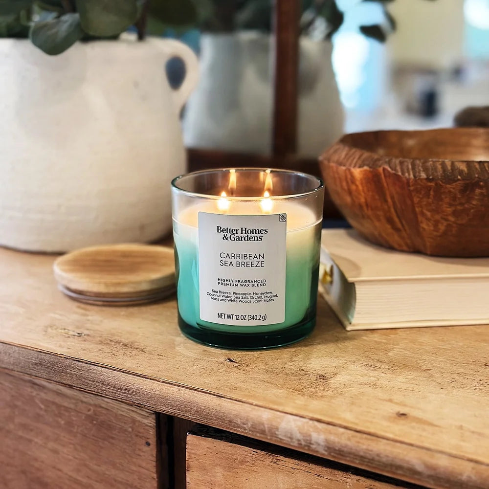 Scented 2-Wick Ombre Jar Candle 12oz with Sea Breeze Pineapple Honeydew Coconut Water and Sea Salt Fragrance ~ Aromatherapy ~ Home Decor