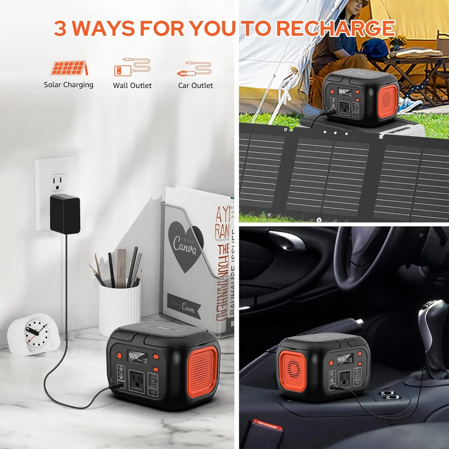 Portable Power Station 97Wh Backup Lithium Battery, Solar Generator Power Bank Station Fasting Charging 150W with Wireless