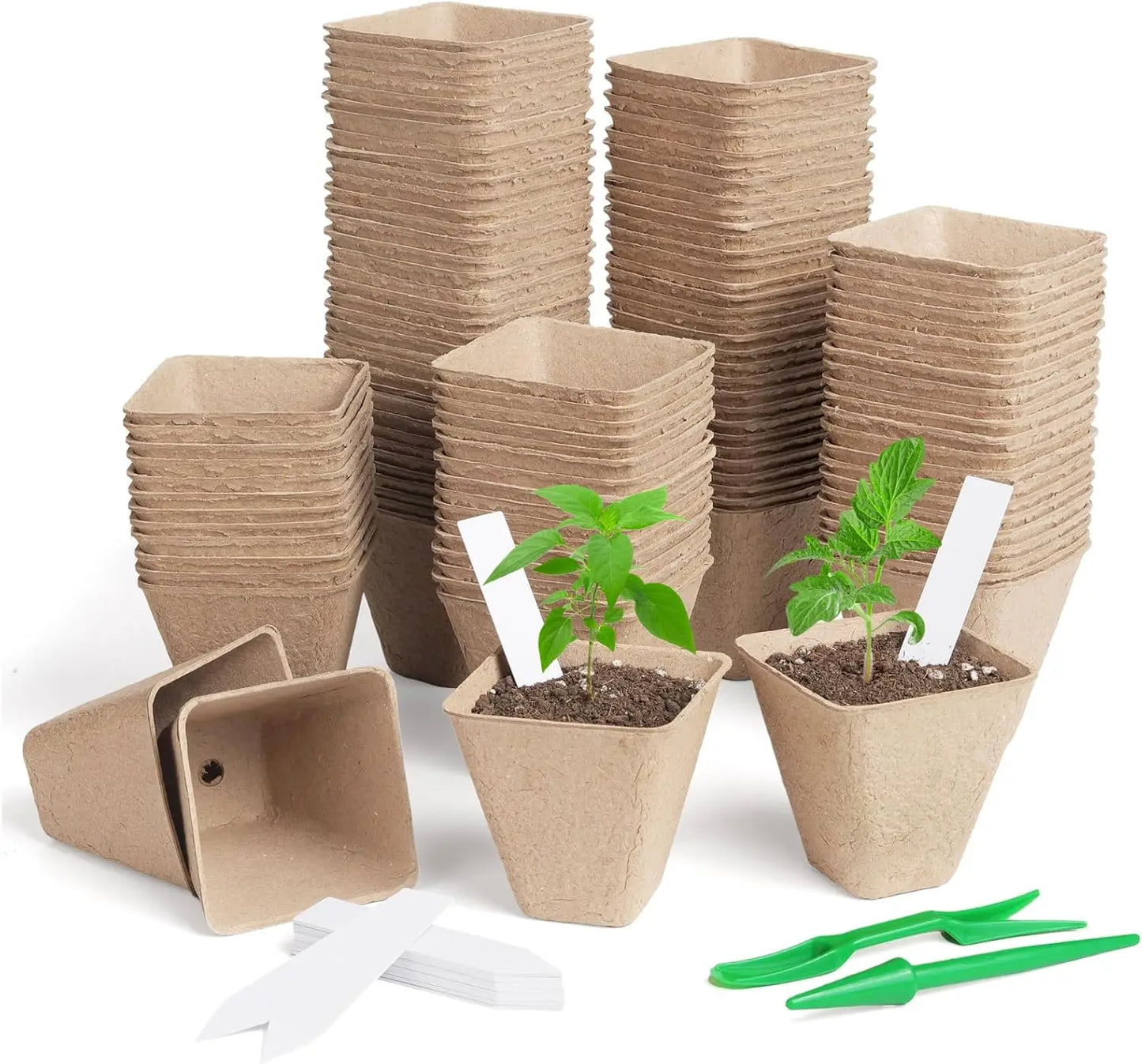 Square Biodegradable Peat Pots | 150-Pack + Labels | Seed Starting | StriveRiseFit