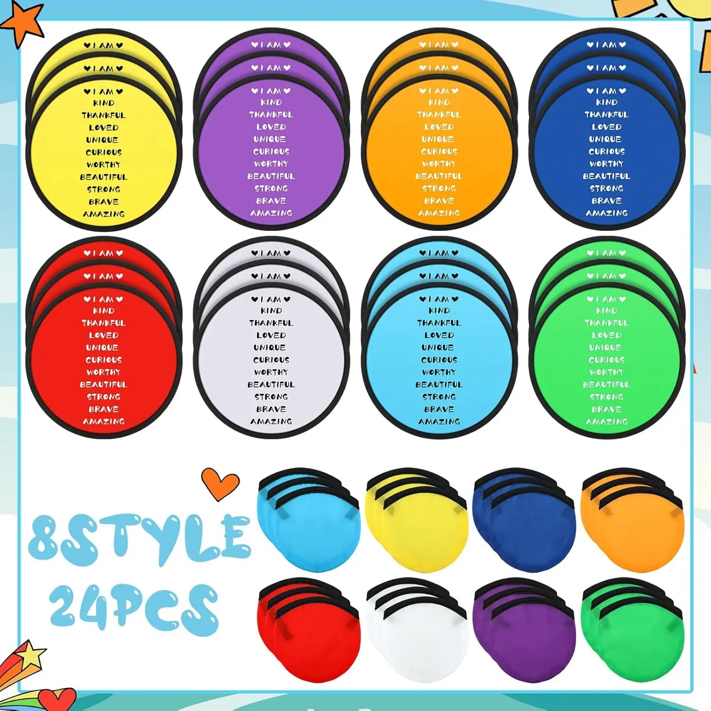 24-Piece Foldable Flying Disc Fans Set, 8 Colors for Parties, Outdoor Games & Prizes | StriveRiseFit