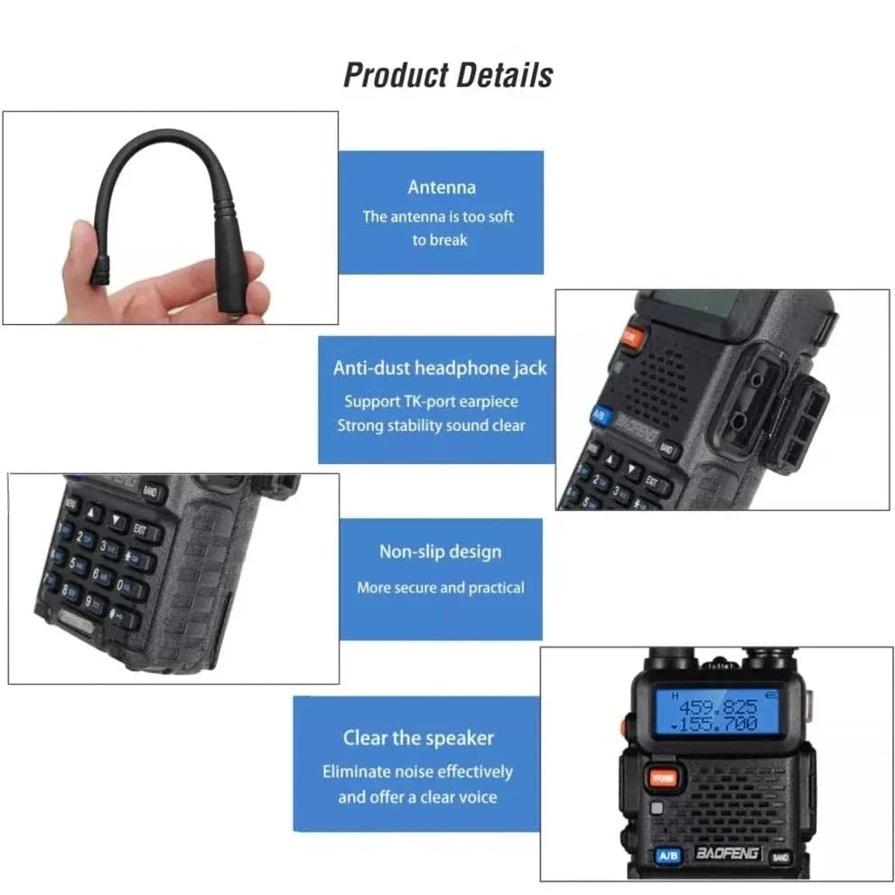 2pcs BAOFENG UV-5R 5W 8W High Power Dual Band Two Way Radio Long Range Handheld Portable Walkies Talkies For Hunting