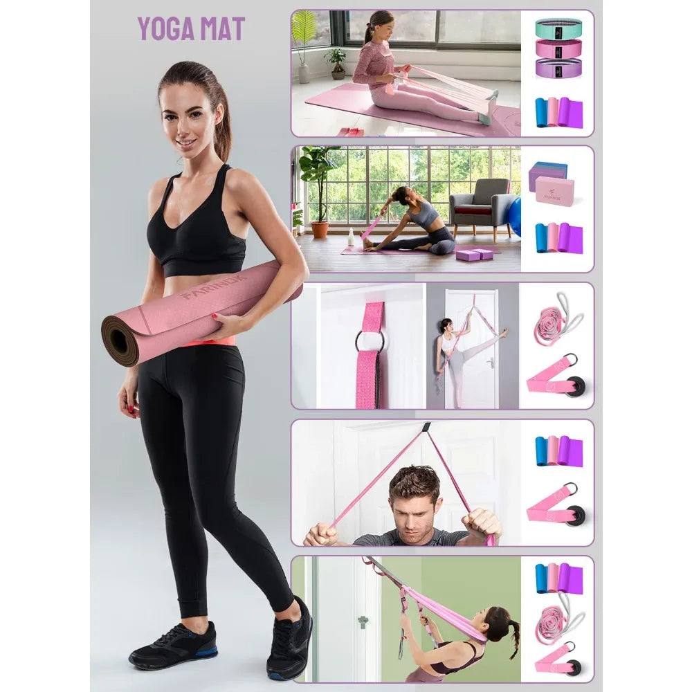Thick Yoga Mat Set for Beginners - Premium Non-Slip Exercise Mat with Strap & Blocks