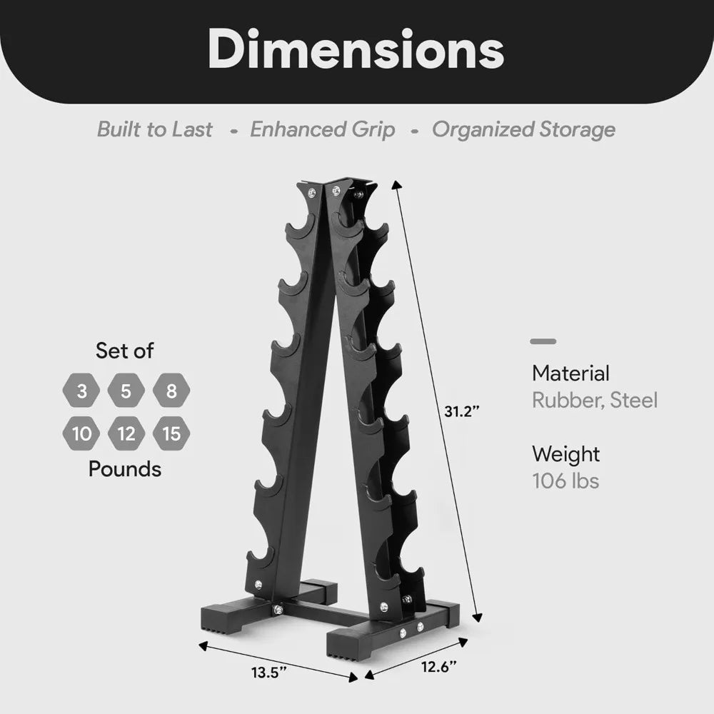 Dumbbell Set with Stand, Neoprene Coated Hand Weights, Home Gym Equipment, Black