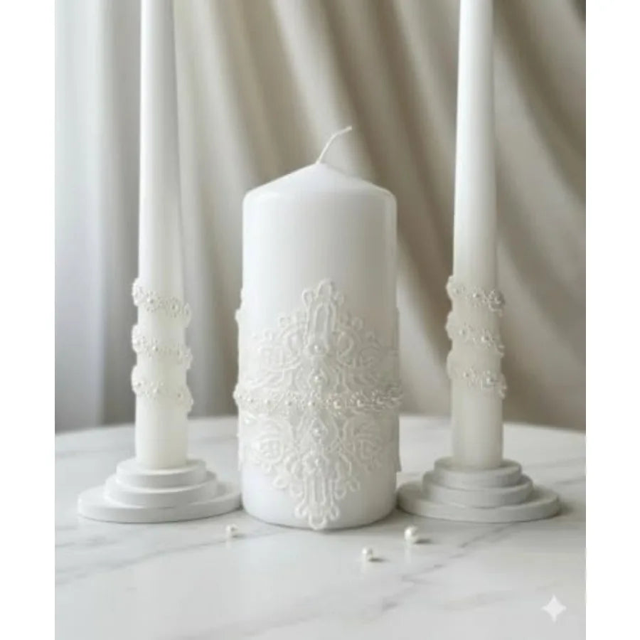 White Wedding Unity Candle Set 6" Pillar & 10" Taper Candles | StriveRiseFit
