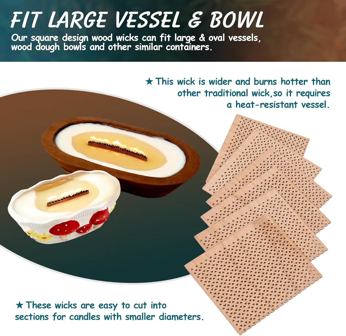 Large Wood Candle Wicks with Iron Stands, 6-Pack, 2.7x2.4" Grid Design | StriveRiseFit