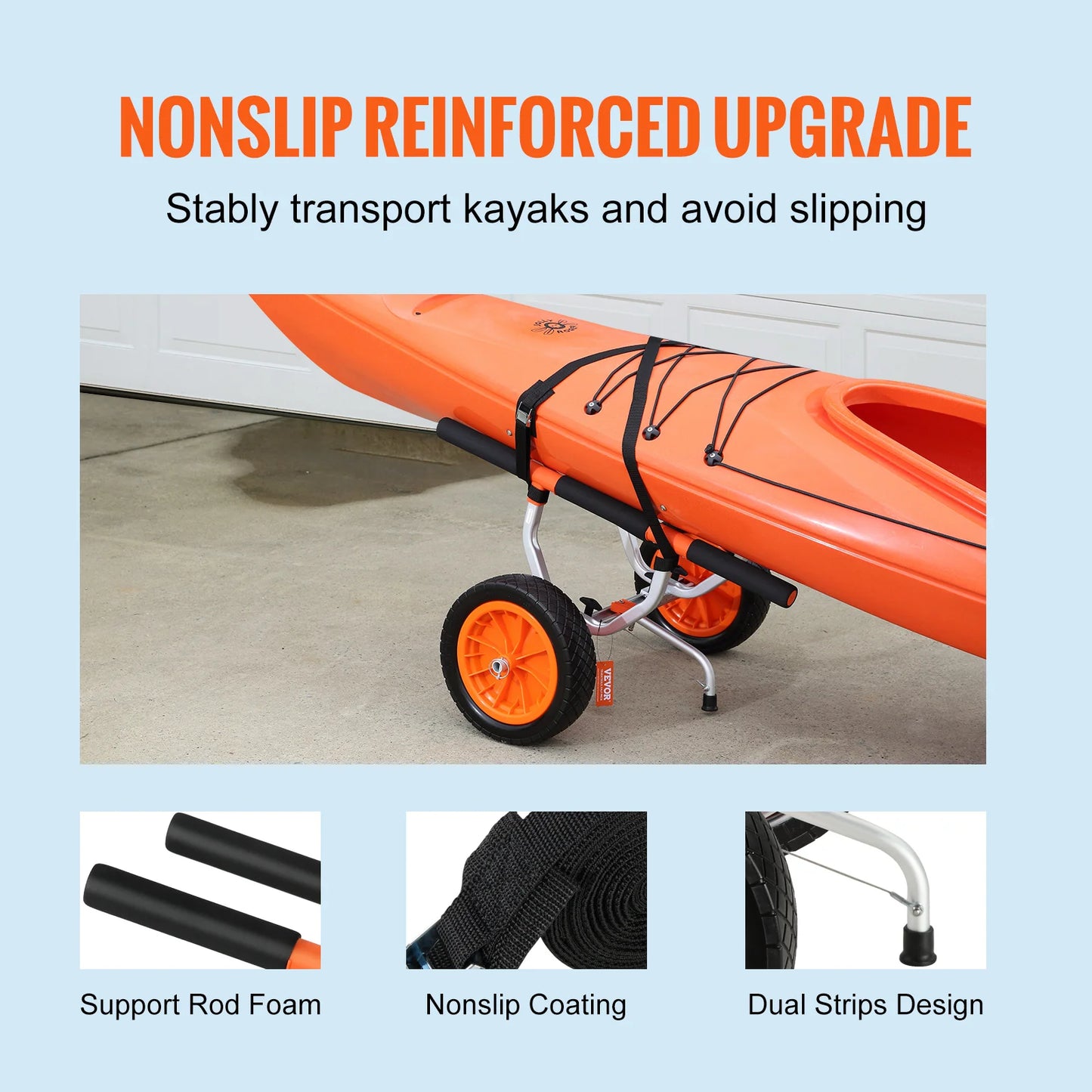 Kayak Cart 450LBS Detachable Canoe Trolley 12" Solid Tires Adjustable Width for Paddleboards & Jon Boats | StriveRiseFit
